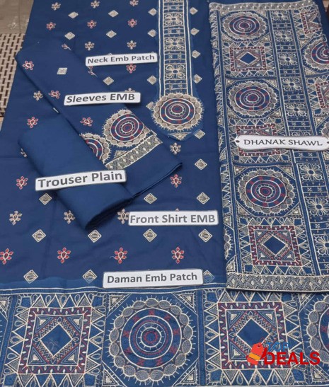 3 pcs Beautiful Dhanak Embroidered Suits image 2