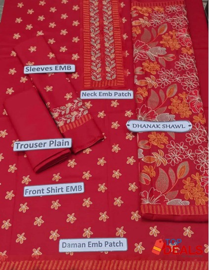 3 pcs Beautiful Dhanak Embroidered Suits image 4