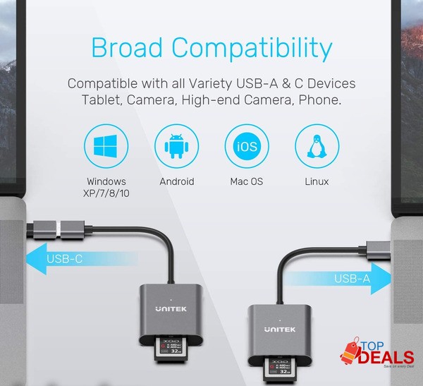 UNITEK XQD Card Reader, Unitek USB3.1 Gen1 Type A to XQD, Portable Alu image 3