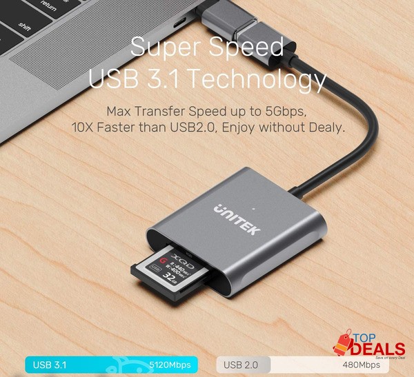 UNITEK XQD Card Reader, Unitek USB3.1 Gen1 Type A to XQD, Portable Alu image 6