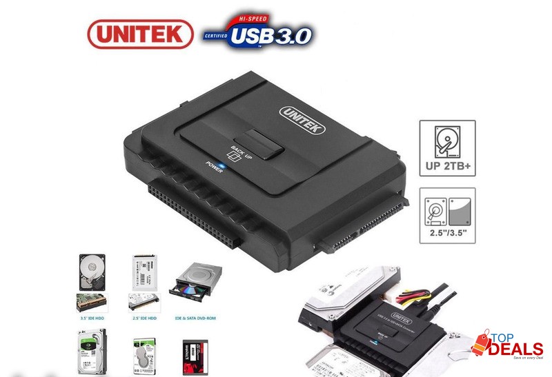 Unitek USB 3.0 to 2.5 3.5 5.25 in SATA IDE Hard Drive Adapter Converte image 1