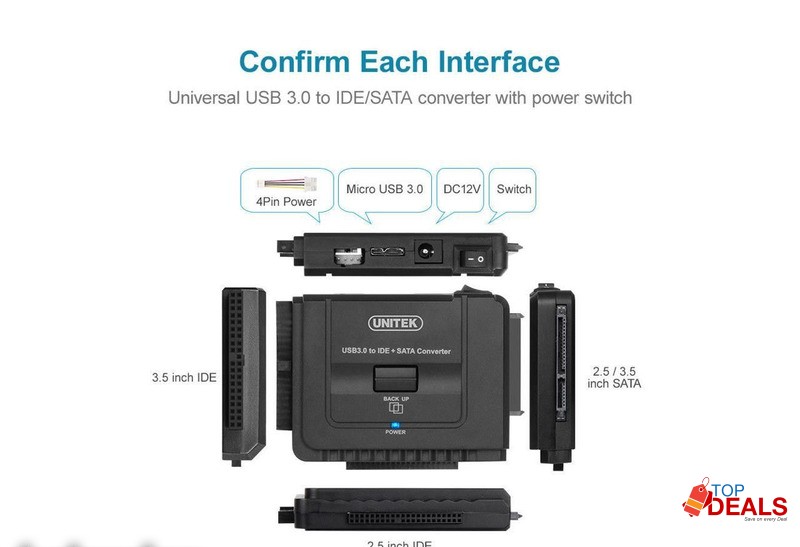 Unitek USB 3.0 to 2.5 3.5 5.25 in SATA IDE Hard Drive Adapter Converte image 4