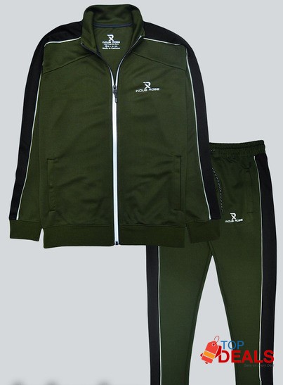 Olive Green Track Suit for Men with Black Panel (Polyster) image 1