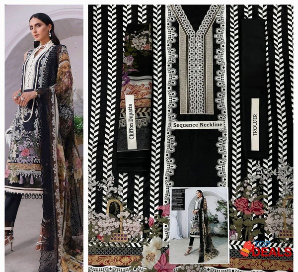 Summer collection 23 ☀️???? *3pc Neck Embroidered 90/70 Lawn with chiff image 1