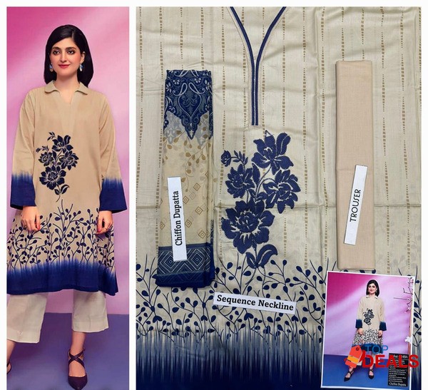 Summer collection 23 ☀️???? *3pc Neck Embroidered 90/70 Lawn with chiff image 2