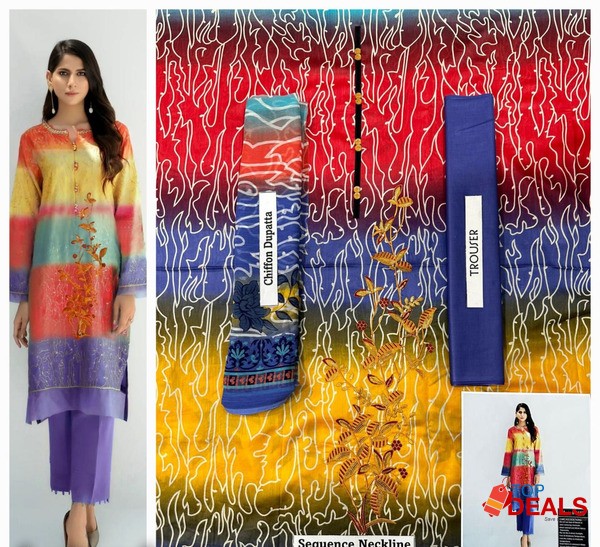 Summer collection 23 ☀️???? *3pc Neck Embroidered 90/70 Lawn with chiff image 3