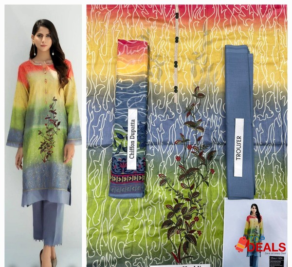 Summer collection 23 ☀️???? *3pc Neck Embroidered 90/70 Lawn with chiff image 5