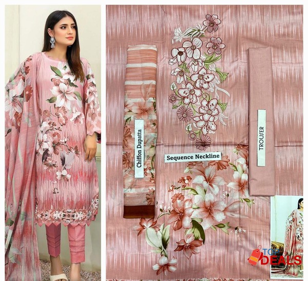 Summer collection 23 ☀️???? *3pc Neck Embroidered 90/70 Lawn with chiff image 6