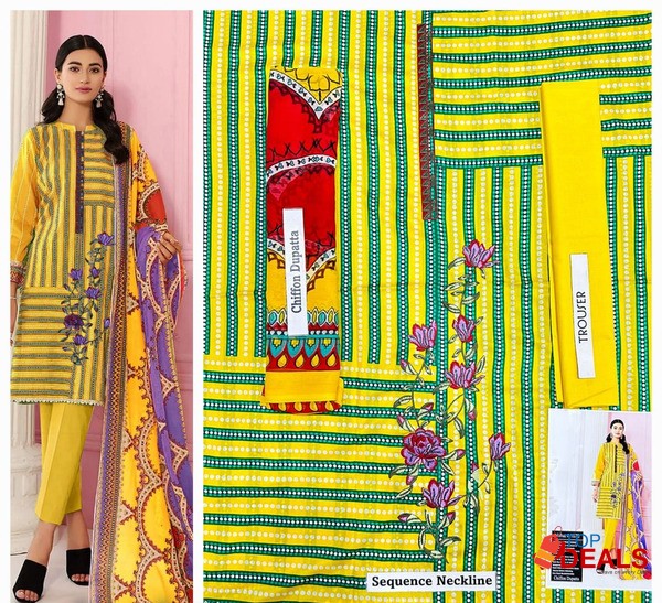 Summer collection 23 ☀️???? *3pc Neck Embroidered 90/70 Lawn with chiff image 7