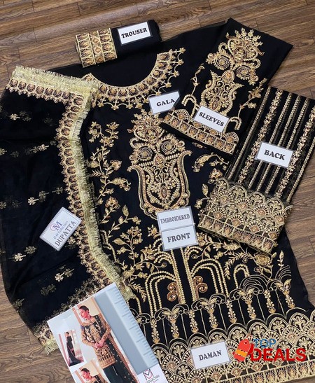 New) 3Pcs Heavy Embroidered Stitched Suit with Handwork image 2