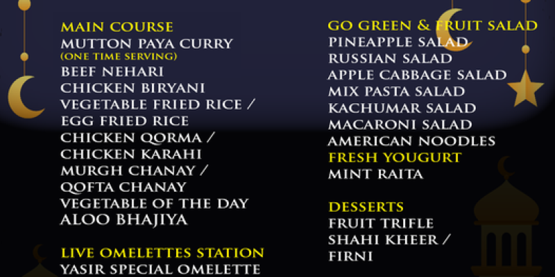 Yasir Broast Iftar Cum Buffet Dinner Deal! Rs.1550/head + tax 3 