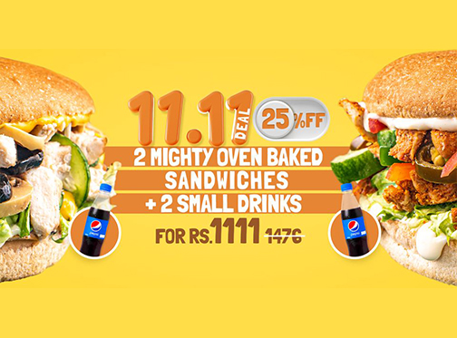 Broadway Pizza’s 11.11 deal! Get any 2 mighty oven-baked sandwiches + 2 small drinks for just Rs. 1111image-731