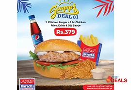 Deals karachi fried house offering summer deal for rs.379 for food - burger