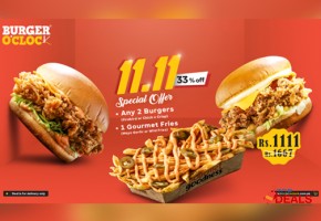Rs 1111 burger o'clock 11.11 special offer deal for rs.1111 for food - burger