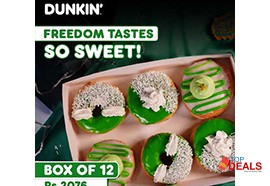 <span>
                                <span style="text-decoration: line-through; opacity: 0.8; ">rs 0</span>
                                <strong> rs 2076</strong>
                            </span> on independence day dunkin offers box of 12 for rs.2076/- for food - desert shop