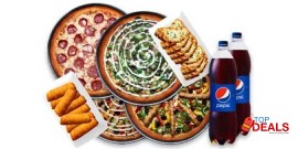 Pizza Plus Pakistan 4x Large Pizza, 8x Pcs Cheese Garlic Bread, 8x Pcs Cheese Stick, 2x Drinks 1.5 Ltr Party Plus Deal For Rs.5800/- 